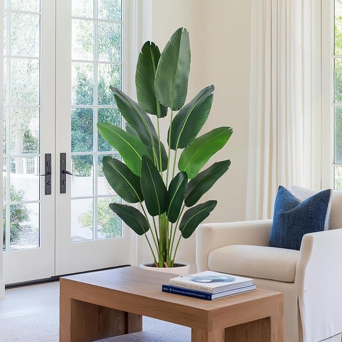 YEPDIN Artificial Bird of Paradise Plant 6 Ft Tall Fake Banana Leaf Plant for Indoors and Outdoors,Faux Palm Tree with Plastic Pot for Office and Home Decor,L1802PCS