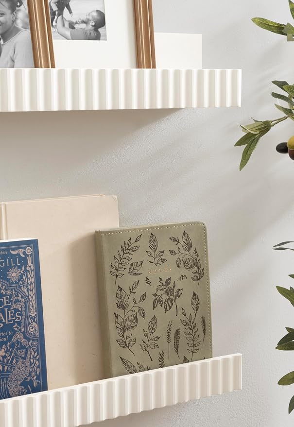 Kate and Laurel Furrow Modern Wood Photo Display Ledges; Set of 2; 24 Inches; White; Scalloped Floating Picture Ledge Shelf Set with Lip for Use as Nursery Book Shelves or Gallery Wall Decor