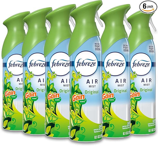 Febreze Air Mist, Air Freshener Spray, Odor Fighting Room Spray, Deodorizer for Home Bathroom Kitchen Office Apartment Dorm Room Classroom, Gain Original Scent, 8.1oz (Pack of 6)
