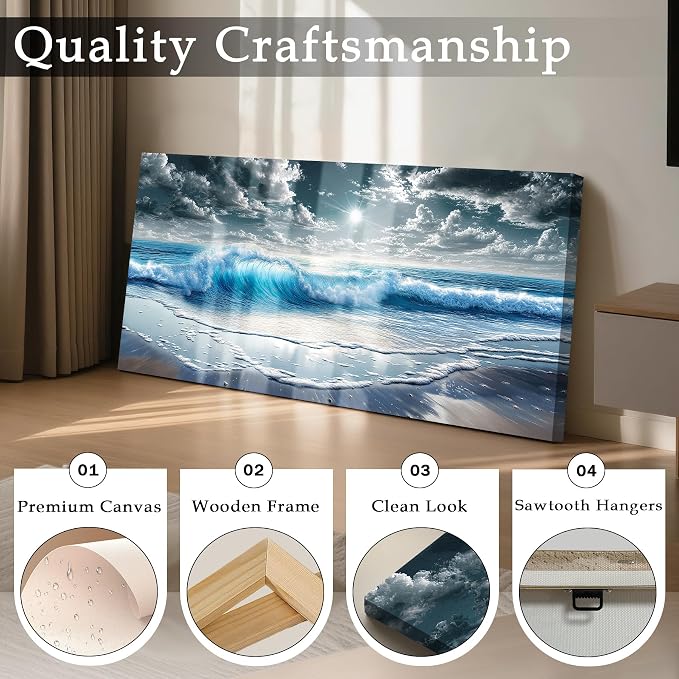 imjiayu Extra Large Wall Art, Beach Wall Decor, Ocean Wall Art for Living Room Bedroom Office Dining Room Home Decor, Coastal Landscape Canvas Paintings, Seascape Pictures Prints Artwork, 29" x 57"