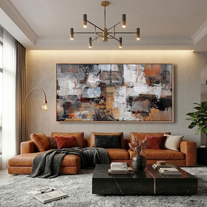 Pogusmavi Abstract Canvas Wall Art, Modern Minimalist Painting, Brown Room Decor, Framed Wall Art for Living Room, Bedroom, Office, 20x40IN