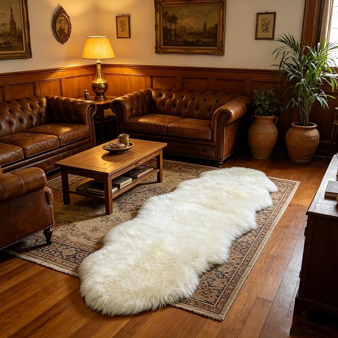 Genuine Sheepskin Rug New Zealand Luxury Lambskin Rug, Natural Fluffy Sheepskin Throw for Bedroom Living Room Children's Room - Premium Area Rug Chair Cover (2×6 Feet, Cream White)