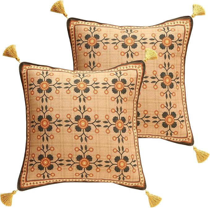 bilin gaier Designer Linen Throw Pillow Covers,18"x18" Set of 2-Seville B | Vintage Elegant Cottage Pillow Cover,Concealed Zipper,Sofas,Bedroom,Living Room,Lounge Chairs,All Season Home Decor