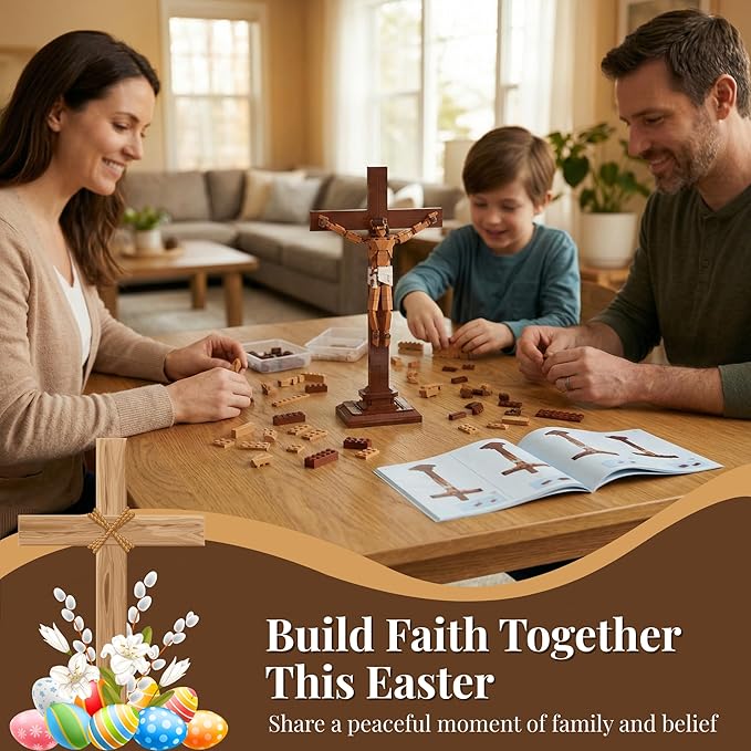 Jesus Crucifix Building Set for Adults, 16.7" Christian Cross Display Model, Faith-Based Home Office Desk Decor, Religious Gift for Confirmation, Mother’s Day & Father’s Day, 588 Pieces