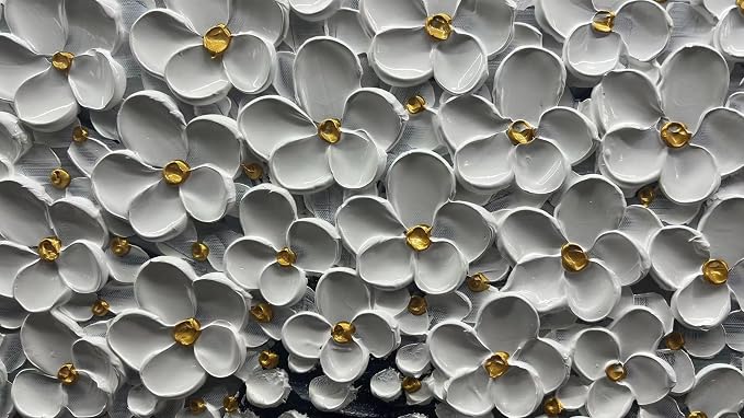 YaSheng Art - Oil Painting Wall Art hand painted White Floral Artwork 3D Thick Texture Black and White Floral Vase Canvas Wall Art Modern Abstract Art Home Bedroom, Dining Room, Living Room, Office Wall Decor 24x48inch