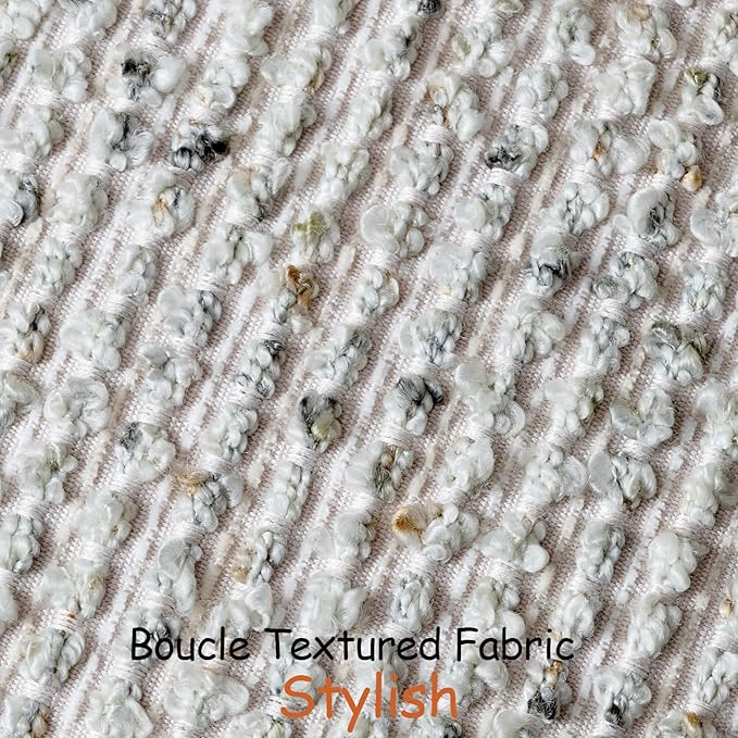 DEZENE Striped Throw Pillow Covers 18x18 Set of 2 Cream Grey Textured Boucle Chic Morden Boho Accent Farmhouse Square Decorative Couch Pillow Covers for Home Decor Bed Sofa Living Room