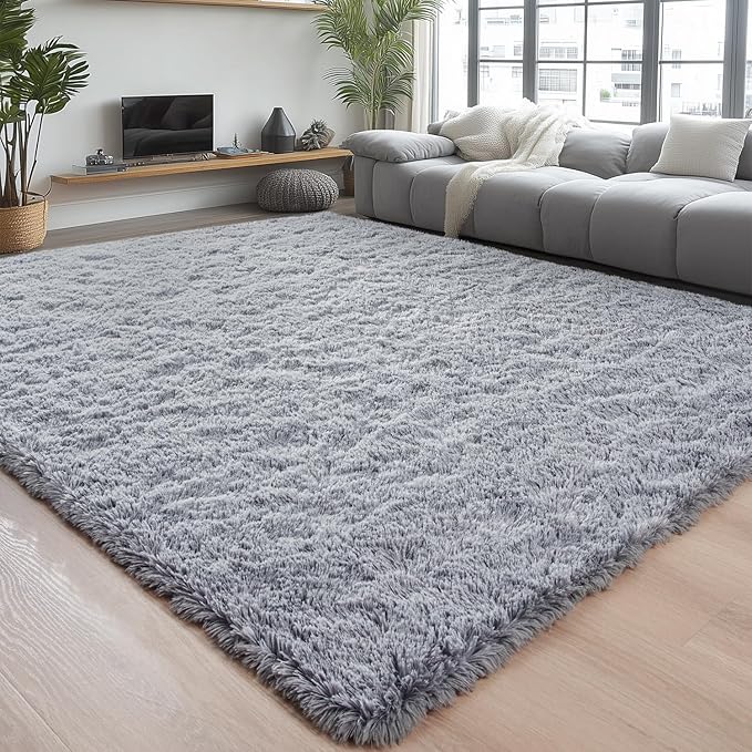 Chicrug Soft Area Rugs for Bedroom Living Room Plush Fluffy Rug 9x12 Feet, Shag Furry Area Rug Carpet Non Shedding for Nursery Children Kids Girls Room Home Decorative, Grey