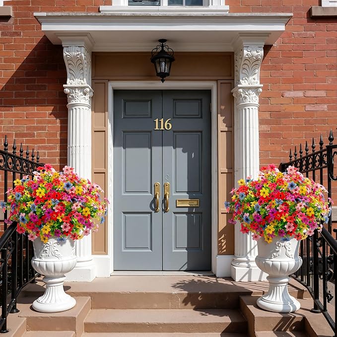SHareconn 36 Bundles Artificial Flowers for Outdoors Spring Decoration, Fake Silk Realistic Faux Plants UV Resistant for Outside Planter Porch Patio Summer Indoor Decor, RedRose PurpleYellowPinkBlue
