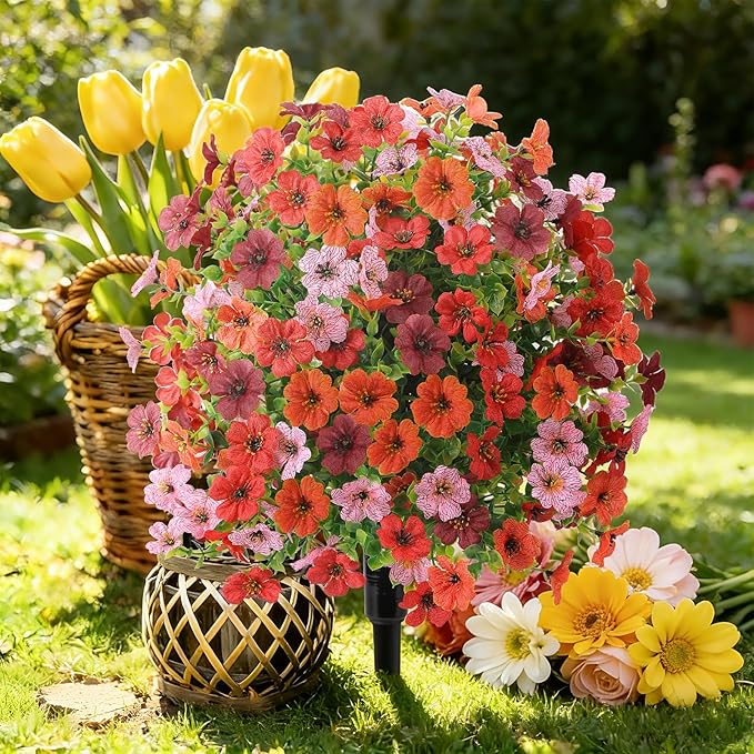 Alupssuc 2Pcs 20" Artificial Topiary Ball Flowers for Outdoors Planters, Spring Decoration with Spike, UV Resistant Faux Summer Plants, Fake Bushes Indoor Decor, Mix 4 Colors for Garden, Porch & Patio