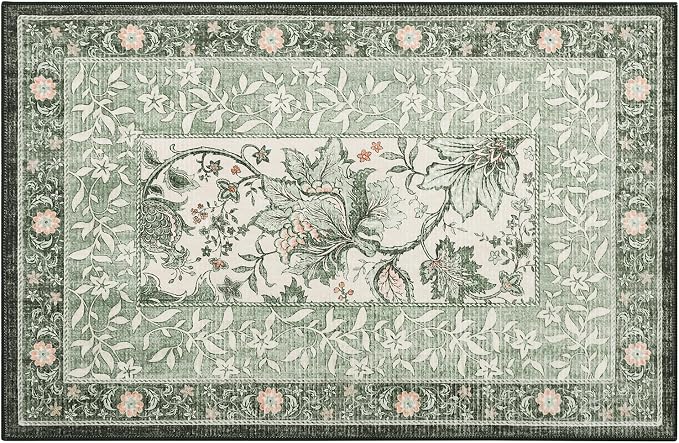GarveeHome Sage Green 2x3 Door Mat Indoor Rugs for Entryway Provence Small Botanical Grove Cottagecore Washable Non-Slip Low-Pile Rug for Bedroom Kitchen Bathroom Entrance