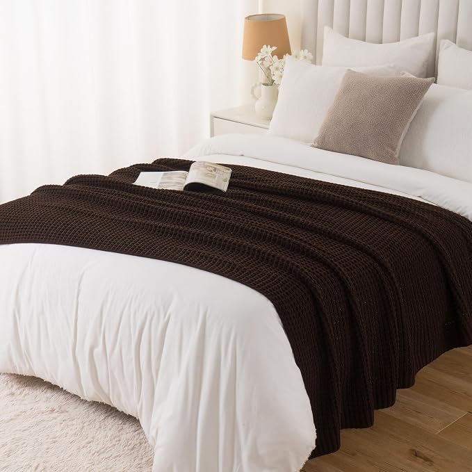 Bunnikins & Clover Dark Brown Throw Blanket for Couch, 50"x60" Soft Chenille Knit Throw Blanket for Home Decor, Decorative Chocolate Brown Blanket for Bed, Living Room