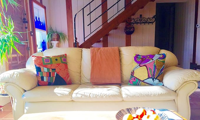 Klimt Orange Modern Throw Pillow Cover | Orange Abstract Pillow | Modern Couch Pillow | Contemporary Throw Pillows | Outdoor Pillow | Mid Century Chair Cushions | Handmade Wool Size 18x18