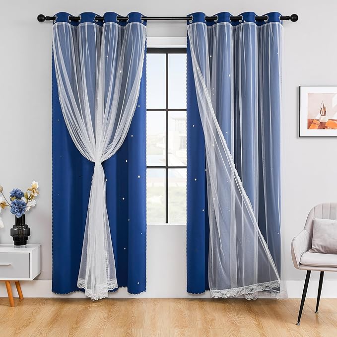 XiDi Black Out Curtains for Bedroom, Double Layer Unicorn Curtains for Kids Room, Girls Bedroom, Living Room - 84 Inches Long 2 Panel