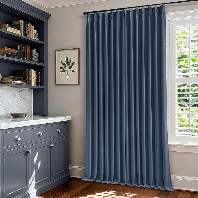 Extra Long Navy Blackout Curtains 120 Inches Long for Bedroom 2 Panels Pinch Pleated 100% Black Out Soundproof Room Darkening Dark Blue Window Curtains Double Layer Pinch Pleat Drapes