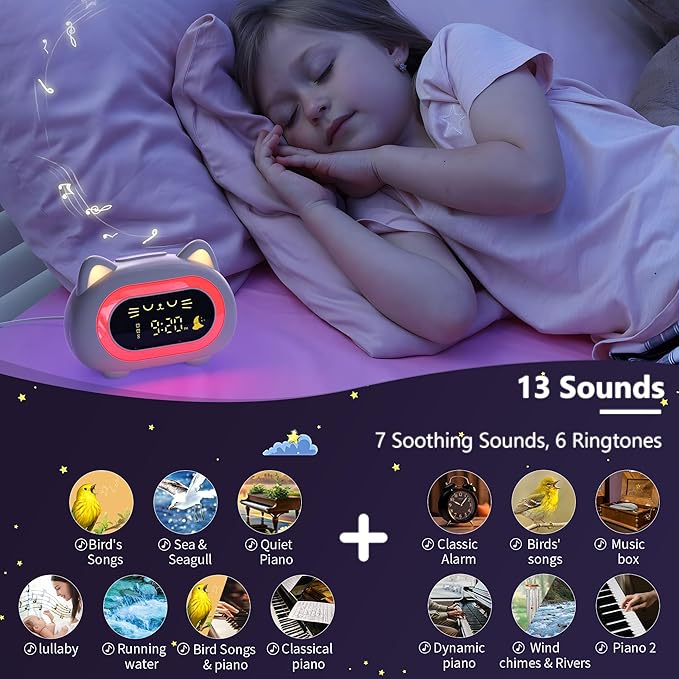 ANALOI Alarm Clock for Kids, Ok to Wake Clock for Kids with Eye Protection Sleep Training Auto Off Feature 10 Night Light Dual Alarm, Kids Alarm Clock Cute Cat Gifts for Girls