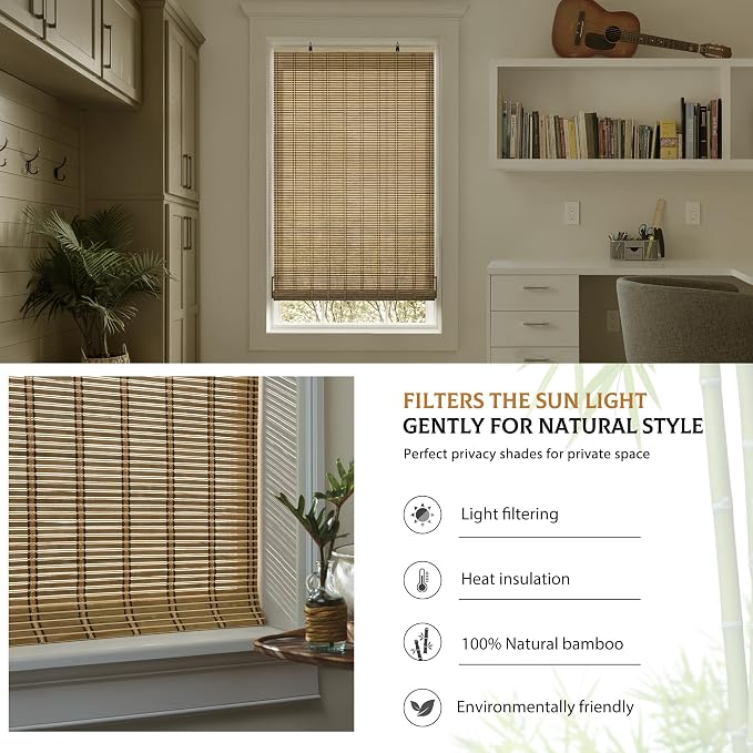 LazBlinds Cordless Bamboo Blinds, 48"x48", Natural | Bamboo Roll Up Shades for Windows, Light Filtering Hanging Window Blinds, Bamboo Shades for Patio Indoor/Outdoor Porch