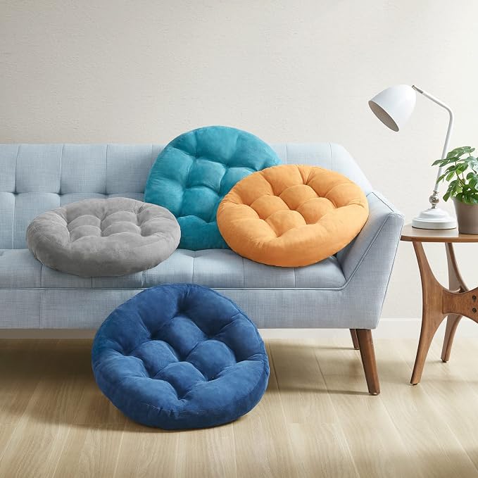 Degrees of Comfort Floor Cushion 6 Pack for Meditation, Home Office & Dorm – Corduroy Soft Seating Set, 22 Inch, High-Density Foam, Round Shape, Navy
