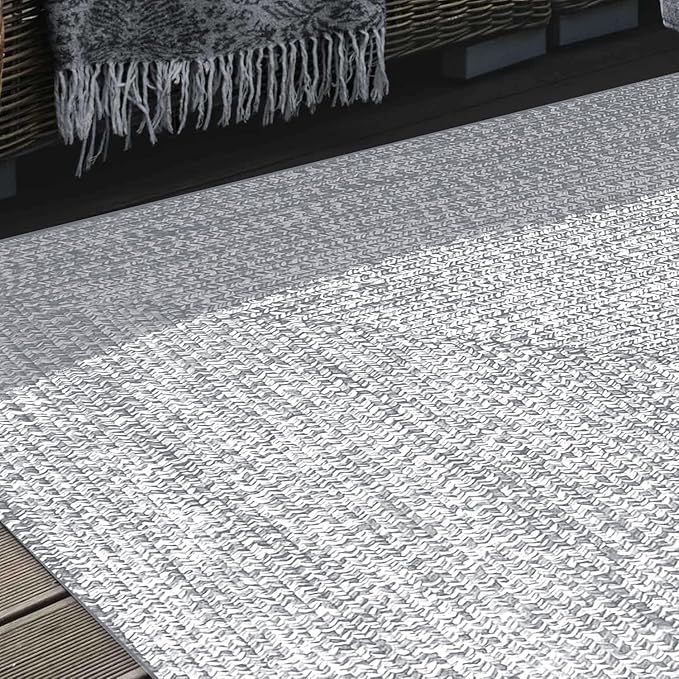 Superior Indoor Outdoor Braided Area Rug, Reversible Dual-Tone Home Floor Decor for Kitchen, Entryway, Patio, Front Porch, Deck, Modern, Boho, Farmhouse Style, 3' x 5', Slate/White