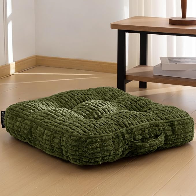 HIGOGOGO Floor Pillow Cushion for Adults, Meditation Cushion Pillow, Blended Corduroy Cover, Large Square Floor Sitting for Tatami Living Room or Yoga, 22x22 Inch, Dark Green
