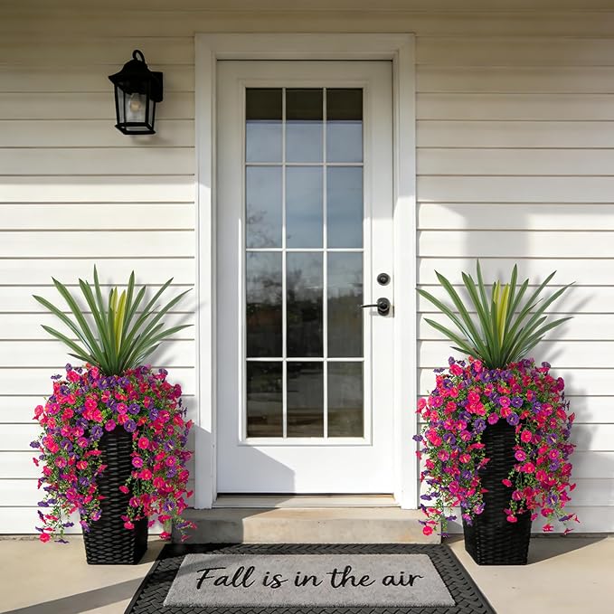3 Bundles Fake Artificial Morning Glory Flowers for Outdoors, 1 Bundles Faux Greenery Plants UV Resistant Weatherproof for Indoor Outdoor Garden Patio Window Box Home Decor