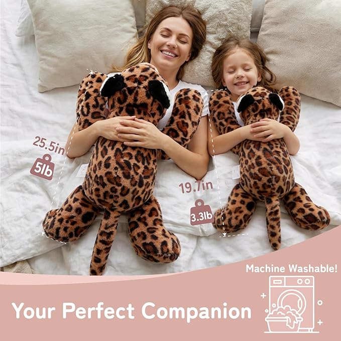 Niuniu Daddy 20" | 3.3lb Leopard Weighted Stuffed Animals for Kids & Adults, Weighted Plushies Pillow for Sleeping, Cute Lying Toy Large Huggable Gift for Everyday Comfort