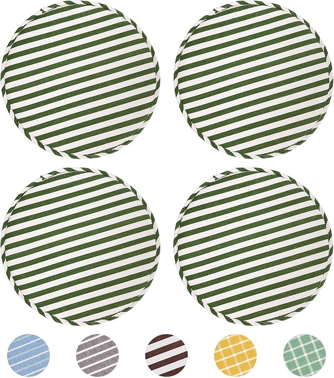 Round Stool Chair Cushions for Kitchen Dining Seat Pads with Ties 4 Pack Non Slip Cushions Pad for High Stool Chairs Bistro Bar Seat 13 Inch, Green Stripe