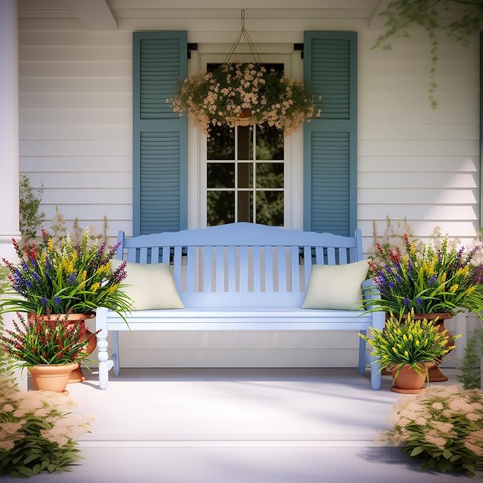 Nigirior Artificial Flowers for Outdoor Plants 24 Bundles Fake Lavender Plastic Faux Monkey Grass for Verandah Window Garden Office Patio Front Porch UV Resistant for Planter(5 Colors)