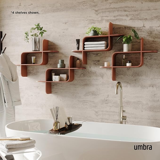 Umbra Montage Floating Wall Shelf Display Case, Made of Natural Bent Wood, Light Walnut
