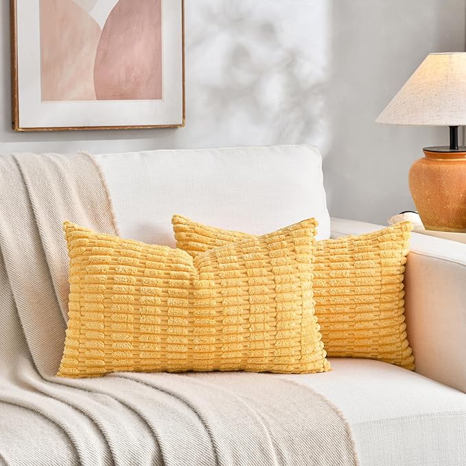 Fancy Homi 4 Packs Decorative Throw Pillow Covers for Living Room Couch Bed, Modern Farmhouse Boho Home Décor Accent Cushion Case, 20" x 12" (Pack of 4), Yellow Green Series