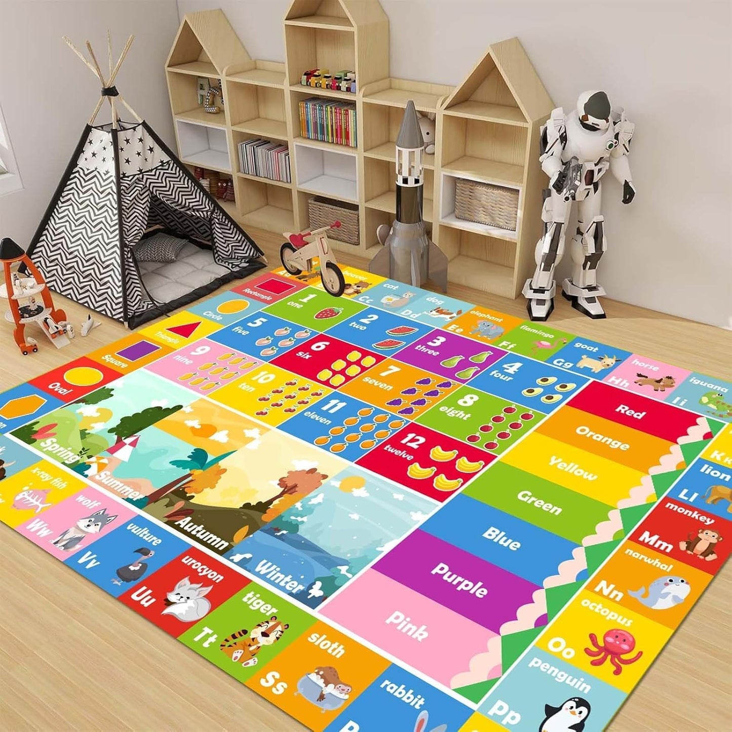 Kids Rug ABC Rug, Play Mat for Kids Playroom ABC Educational Area Rug for Playroom Classroom Elementary Preschool Rugs wtih Numbers Animals (4x6ft)