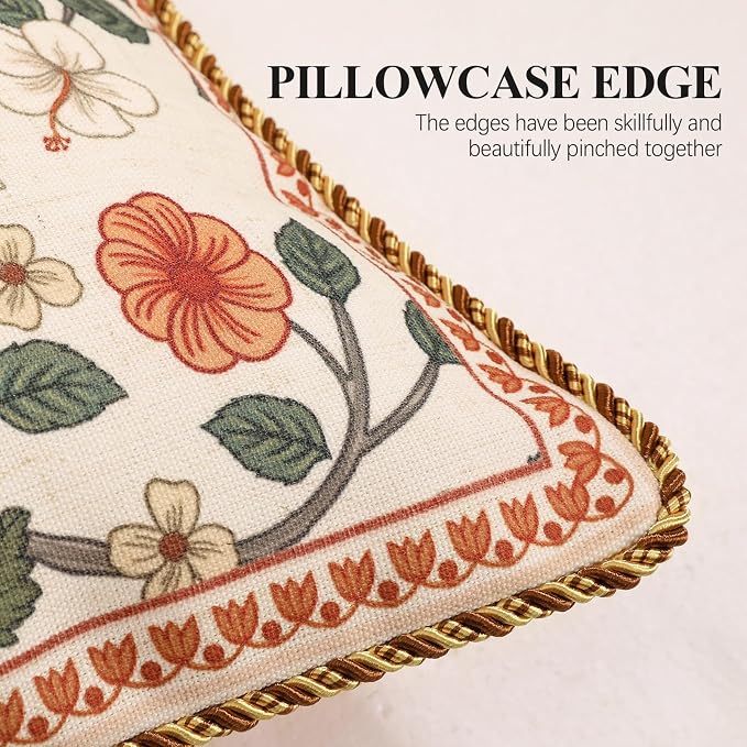 ISAENNE Designer Elegant Linen Throw Pillow Cover,Set of 2,28"x12"-Flora A | French Rectangle Decor Pillow Cover,Concealed Zipper Design,Floral Pattern,Sofa,Bedroom,Living Room,Lounge Chairs