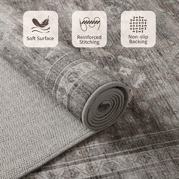 Rugxara 4ft Circle Rug, Soft Round Rug, Washable Non Slip Boho Area Rug for Living Room, Bedroom, Dining Room, Entryway, Round Rugs for Home, Patio, Office, Kids Room, Coral(Grey/Taupe)