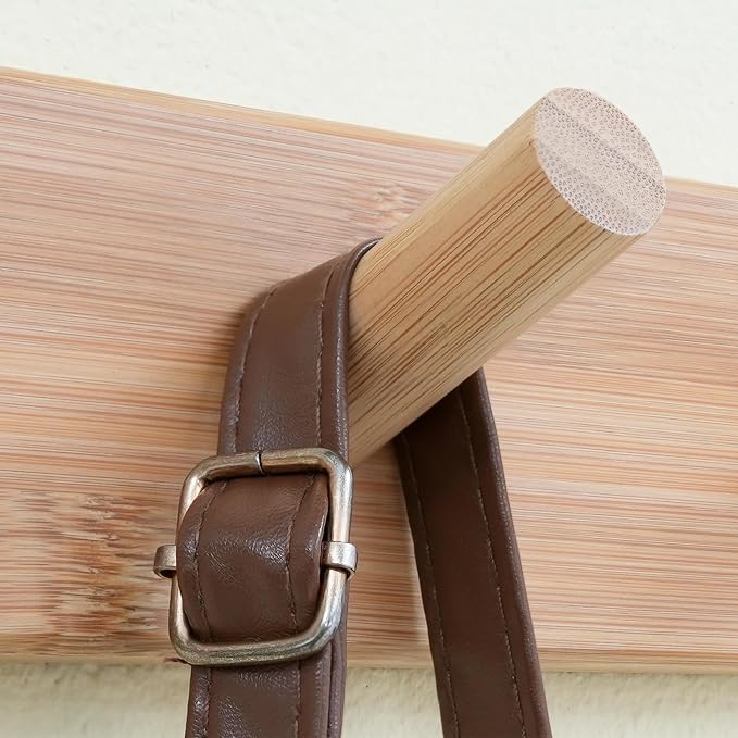 SKOLOO Wood Coat Rack Wall Mounted,10 Peg Long Bamboo Hook for Hanging Backpack Coat Towel Hat,16'' Hole to Hole,Pack of 2,Natural