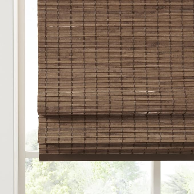 Madison Park Eastfield 100% Bamboo Cordless Roman Shades-Woven Wooden Privacy Panel, Light Filtering Easy Installation Window Blind Treatment, Bedroom, Living Room Decor, 35" W x 64" L, Teak