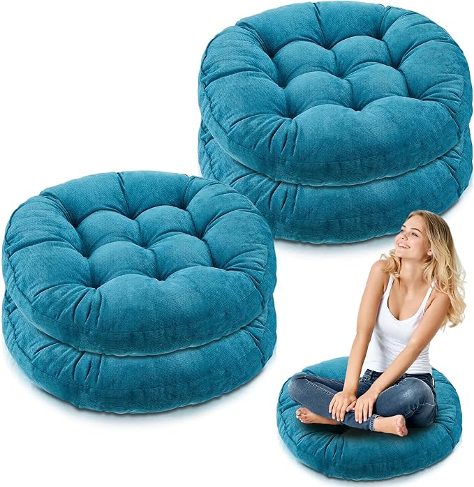 Jerify 4 Pcs Floor Pillow Cushions Large Round Square Large Meditation Floor Pillow for Classroom Adult Meditation Picnic Party Seating Learning Daycare School (Round,Aquamarine)