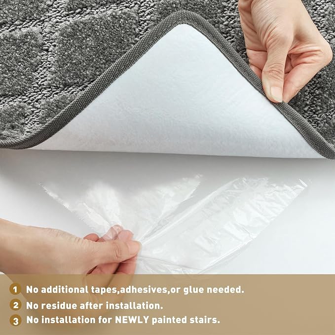 PURE ERA Carpet Stair Treads Tape Free Non Slip Indoor Stair Carpet Stair Protectors Pet-Friendly Non-Slip Skid Resistant Washable Reusable 8" x 30"(7 Pieces,Gray Diamond Trellis)