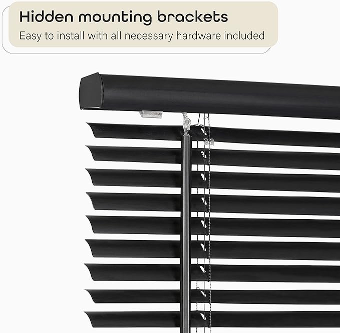 Cordless Light Filtering Mini Blind - 34 Inch Width, 72 Inch Length, 1" Slat Size - Black - Cordless GII Morningstar Horizontal Windows Blinds for Interior by Achim Home Decor