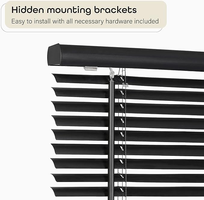 Cordless Light Filtering Mini Blind - 31 Inch Width, 72 Inch Length, 1" Slat Size - Black - Cordless GII Morningstar Horizontal Windows Blinds for Interior by Achim Home Decor