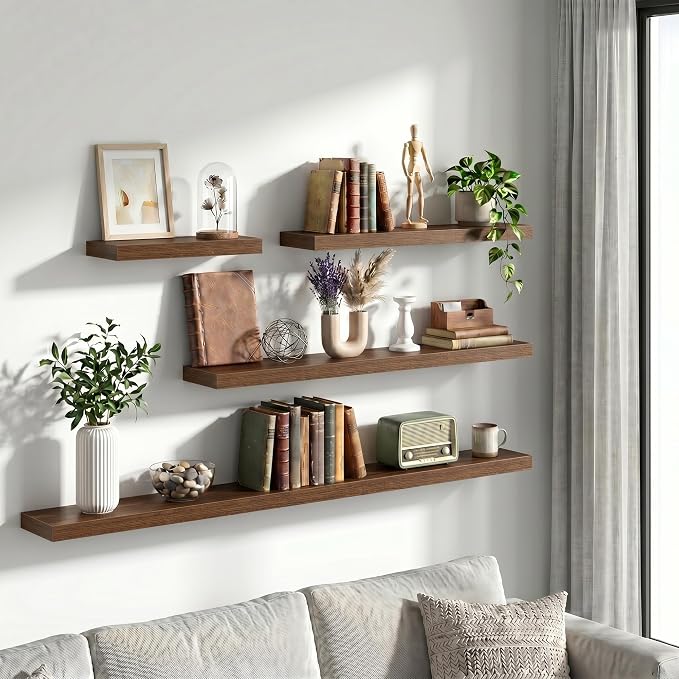 Vivelove 30 Inch Floating Shelves Wall Mounted for Display, 6.5 Deep Duty Shelves with Invisible Brackets for Living Room,Bedroom,Kitchen, Bathroom Storage & Decor,30" Wx6.5 Dx1.4 H - Walnut