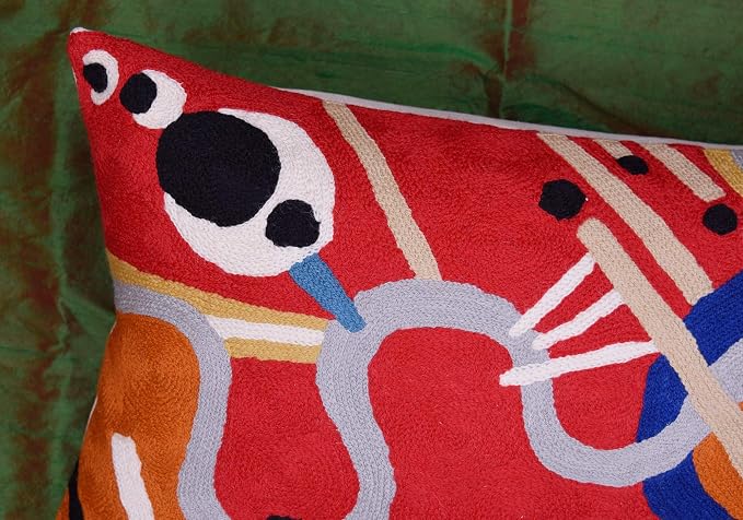 Lumbar Kandinsky Red Modern Throw Pillow Cover in Flow | Red Abstract Pillowcase | Modern Couch Pillow Contemporary | Outdoor Pillow | Mid Century Chair Cushions | Hand Embroidered Wool Size 14x20