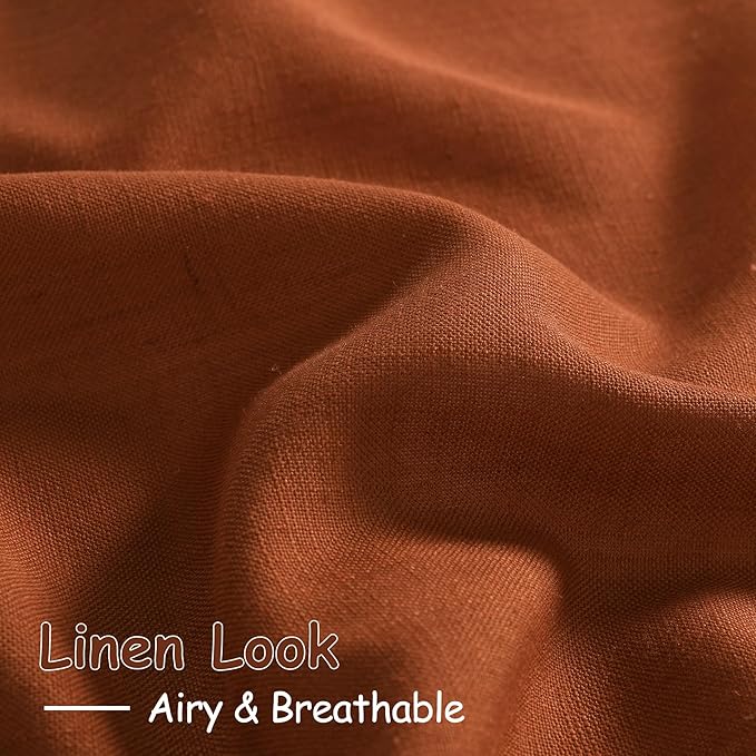 Nanspring Rust Linen Curtains 96 Inches Long for Living Room Light Filtering Semi Sheer Curtain Back Tab Rod Pocket Vintage Rustic Luxury Home Decor Drapes for Bedroom Office 52x96, 2 Panels