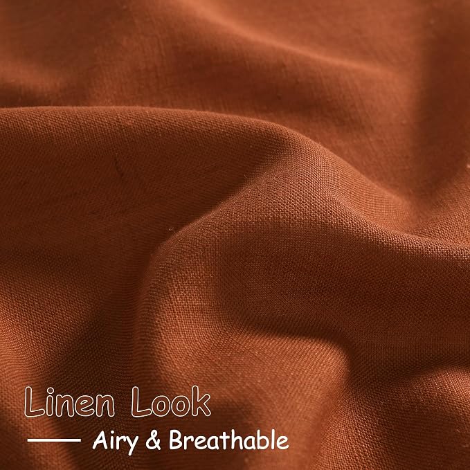 Nanspring Rust Linen Curtains 84 Inch Length 2 Panels Set for Living Room Light Filtering Semi Sheer Curtain Back Tab Rod Pocket Vintage Rustic Luxury Home Decor Drapes for Bedroom Office 52x84