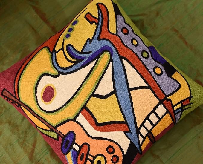 Abstract Pillows by Alfred Gockel Modern Pillowcase for Couch Bass Dance Musical Cushion Mid Century Modern Throw Pillowsham Chair Cushion Hand Embroidered Wool Size 18x18