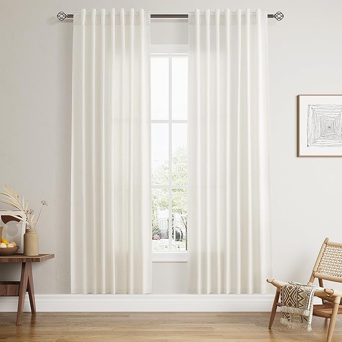 Nanspring Cream Linen Curtains 76 Inch Length 2 Panels for Living Room Boho Semi Sheer Modern Farmhouse Window Drapes Textured with Back Tab for Bedroom Dining Light Filtering Natural W50 x L76
