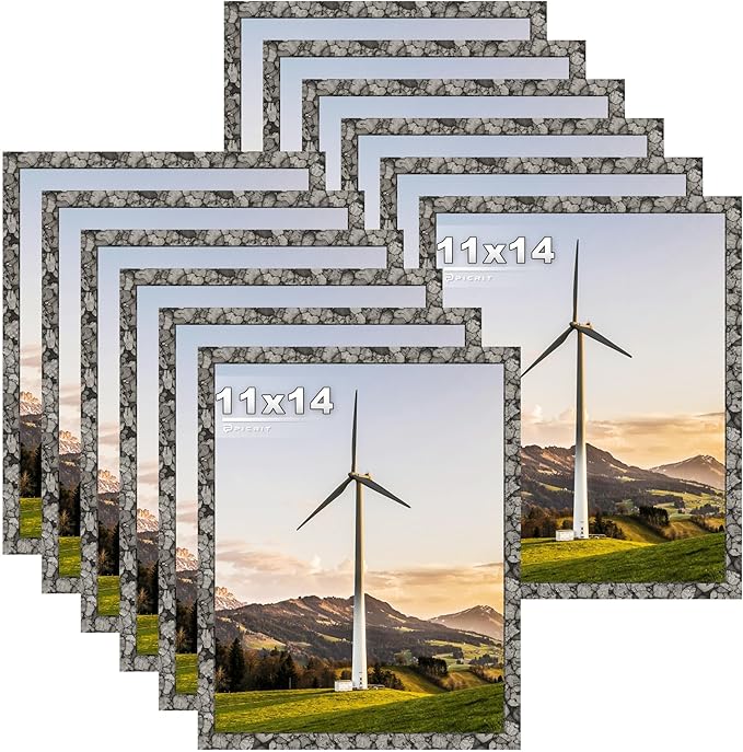 Picrit 11x14 Farmhouse Picture Frame Set of 12, Display 8x10 with Mat or 11 x 14 without Mat, Country Photo Frames for Wall Mounting or Table Top Display, Rustic Gray