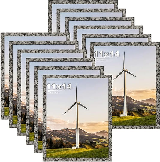 Picrit 11x14 Farmhouse Picture Frame Set of 12, Display 8x10 with Mat or 11 x 14 without Mat, Country Photo Frames for Wall Mounting or Table Top Display, Rustic Gray