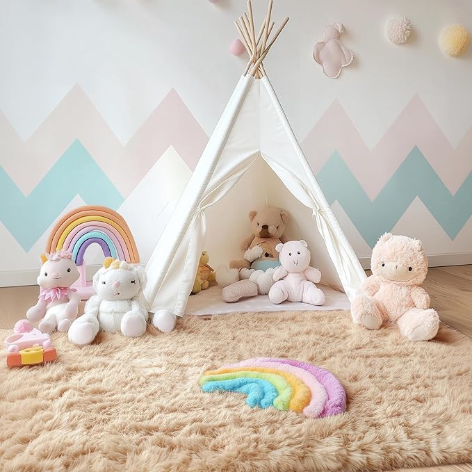 OLANLY 4x9 Area Rugs for Living Room Bedroom, Machine Washable Soft Fluffy Shaggy Bedside Rug, Indoor Floor Carpet for Kids Girls and Boys, Dorms, Nursery Rooms, Home Decor Aesthetic, Beige