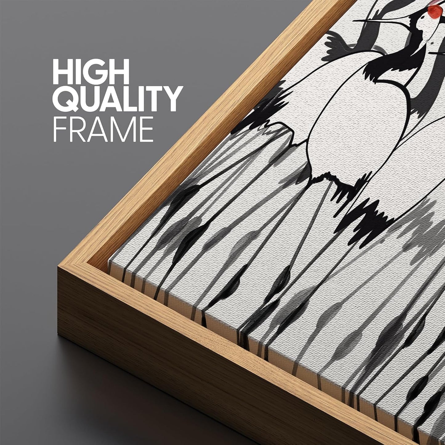 MUDECOR Large Framed Canvas Print Wall Art Minimalist Crane Flock Japanese Ink Style Bird Illustrations Decorative Colorful Multicolor for Bedroom - 60"x20"