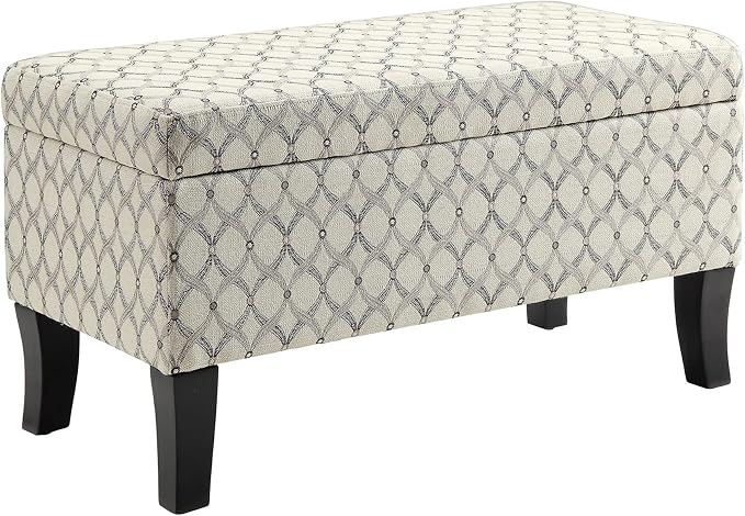 Convenience Concepts Designs4Comfort Winslow Storage Ottoman Bench 32" - Transitional Upholstered Footstool & Seat, for Living Room, Entryway, Hallway, & Bedroom, Ribbon Pattern Fabric