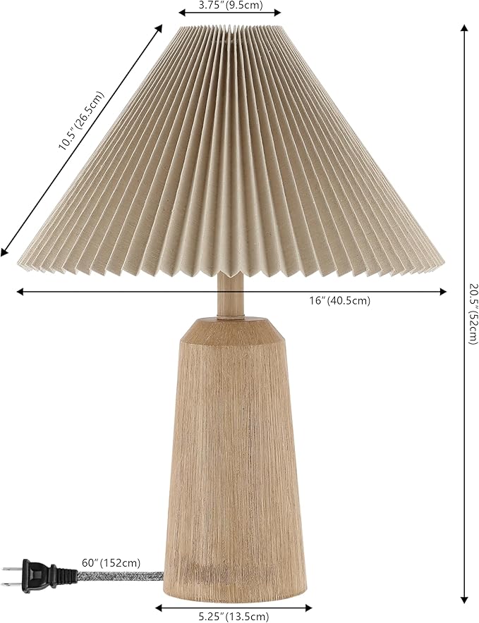 JONATHAN Y 20.5" Beige Wood Finish Resin Cylinder Table Lamp Modern Rustic Scandinavian Bedside Lamp for Living Room Bedroom with Black Pleated Empire Shade LED Bulb Included JYL1146A